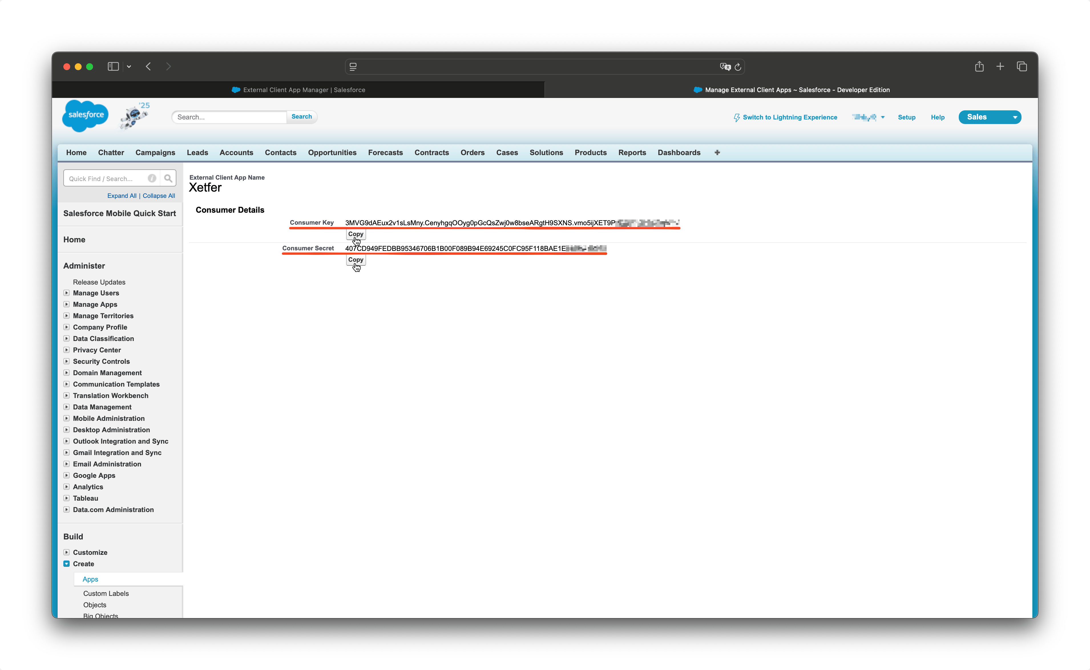 Salesforce External Client App Consumer Key and Secret