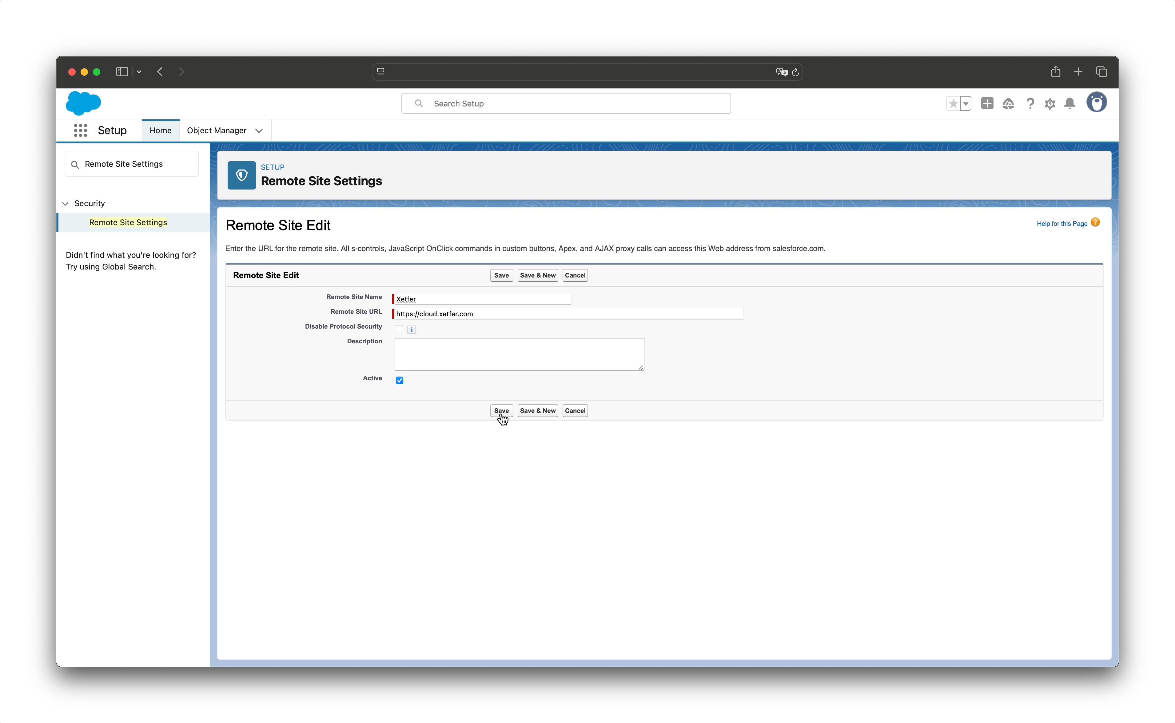 Remote Site Settings