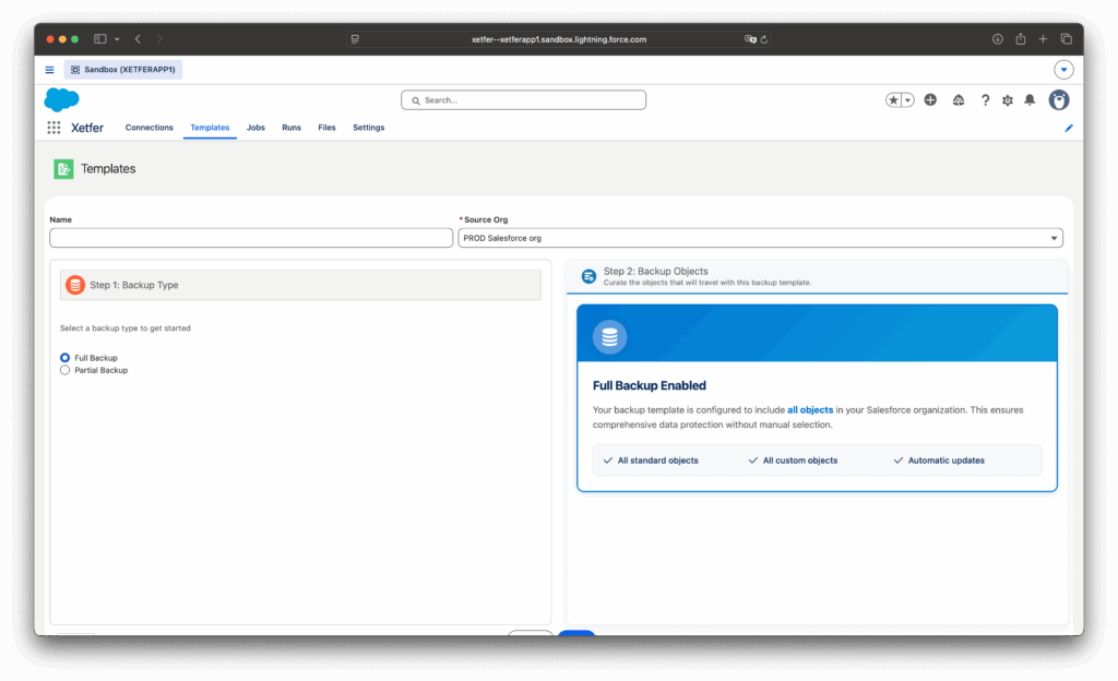 Xetfer full Salesforce backup template including all objects