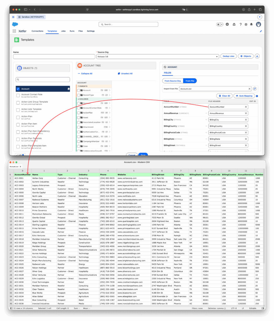 Xetfer Salesforce CSV import field mapping for the Account object