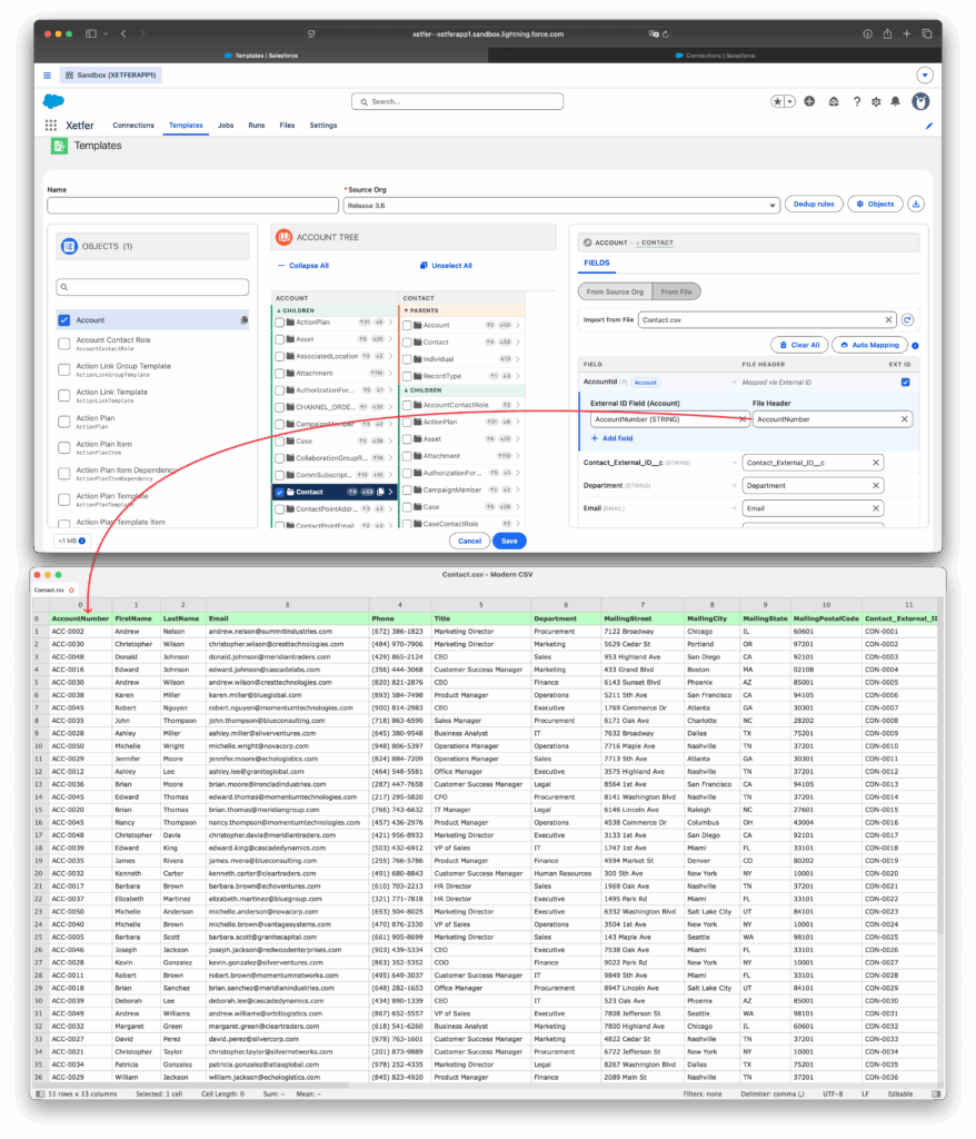 Xetfer Salesforce CSV import mapping for Contact with Account relationship via external ID